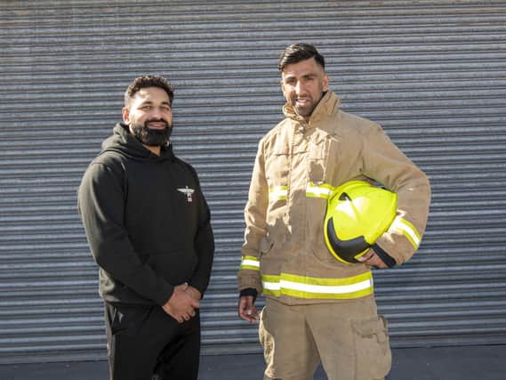 Leeds Fire Station firefighter Hassan Abrar and his friend Azam Ahmed Khan.