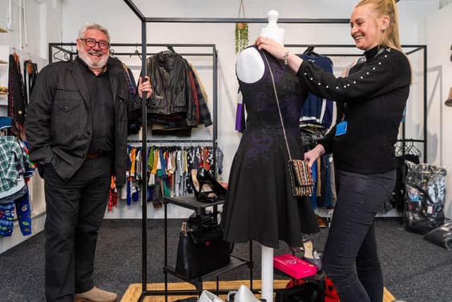 Andy Howarth, CEO, of The Howarth Foundation's Street2Feet programme, with Natalie Wells, Director, at Hidden Owls charity shop.