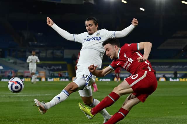 COMMON SENSE PREVAILS: Says Leeds United defender Pascal Struijk, left, pictured challenging Liverpool's Diogo Jota in Monday's Premier League clash at Elland Road. Photo by Paul Ellis - Pool/Getty Images.