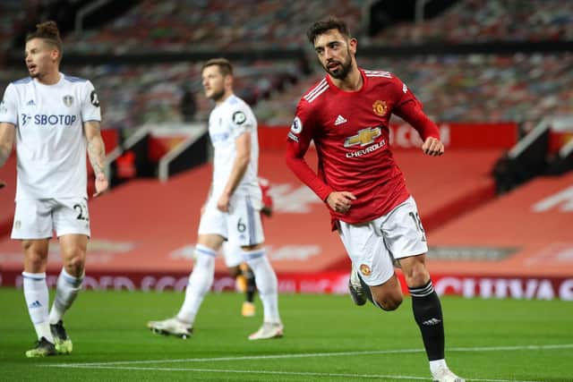 DANGEROUS: Bruno Fernandes, who tops both the Manchester United goalscoring and assists charts, is favourite to net first against Leeds United in today's clash at Elland Road. Photo by Nick Potts - Pool/Getty Images.