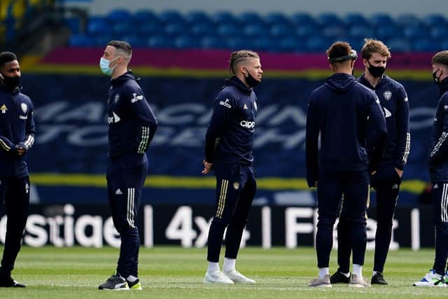 THE BIG ONE: Leeds United's players check out the Elland Road pitch prior to Sunday's Premier League clash against Manchester United. Photo by Jon Super - Pool/Getty Images.