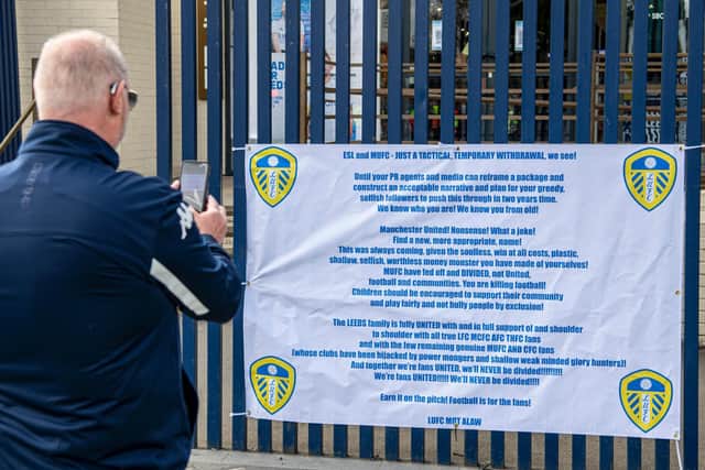 A number of banners were placed at Elland Road ahead of kick-off. Pic: Tony Johnson