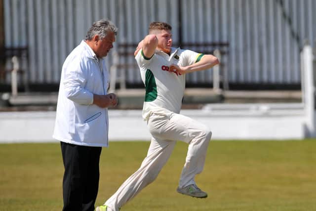 Oliver Kilburn runs in to bowl for Wrenthorpe against Methley in the Bradford League. Picture: Steve Riding.