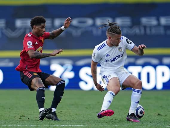 Leeds United midfielder Kalvin Phillips in action against Manchester United. Pic: Getty