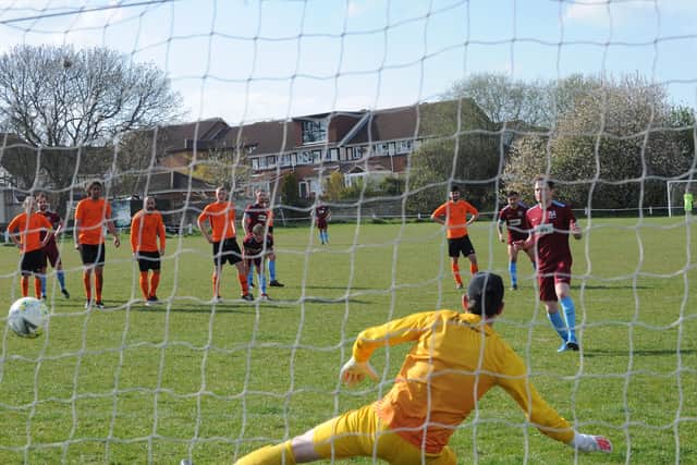West Yorkshire League Division 1 table toppers, Rawdon OB, enjoyed a 2-1 win over visitors East End Park with a late penalty from Oliver Nightingale. Picture: Steve Riding.