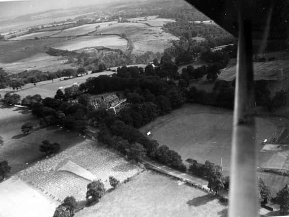 An aerial view of Adel Church in September 1946.