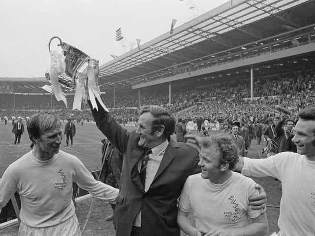 Former Leeds United manager Don Revie celebrates winning the 1972 FA Cup. Pic: Getty