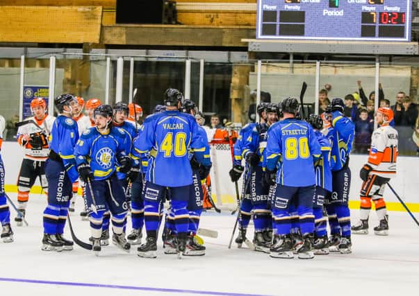 END OF AN ERA: Leeds Chiefs celebrate their overtime win against Telford Tigers at Elland Road last February. 
Picture courtesy of Mark Ferriss