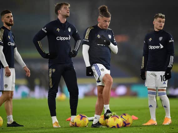 Kalvin Phillips warms up with his Leeds United teammates. Pic: Getty