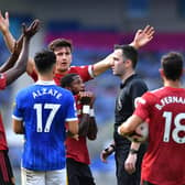 LATE DRAMA - Chris Kavanagh had blown for full-time in Brighton's game against Manchester United but after a VAR intervention Bruno Fernandes was able to win the game with a penalty. Pic: Getty