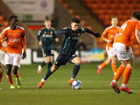 Leeds United forward Sam Greenwood in action against Blackpool in the EFL Trophy. Pic: Getty