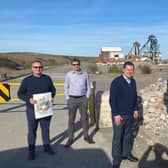 Alistair McLoughlin of Waystone and David Anderson of Hargreaves Land with Robert Jenrick MP and James Hart, Conservative Mayoral candidate, visiting the Unity site near Doncaster.