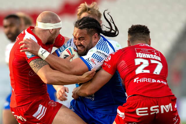 Konrad Hurrell takes on the Hull KR defence in last week's game. Picture by Bruce Rollinson.
