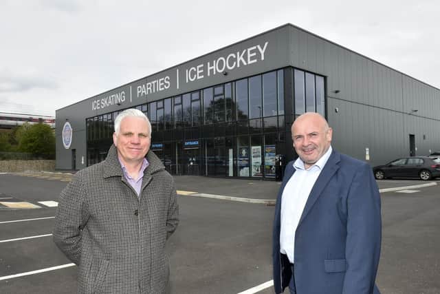 Steve Nell, new owner Leeds' senior ice hockey team, with rink owner Planet Ice's chief operating officer, Heath Rhodes, left. Picture: Steve Riding.