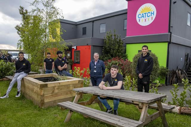 Volunteers at CATCH in Harehills (from left to right): Kevin, Patrik, Aman, Ian Short (chair of trustees), Callum and Solomon