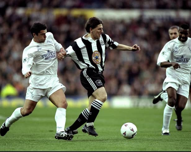 Former Leeds United midfielder Gary Speed in action against Newcastle in 1996. Pic: Getty