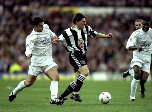 Former Leeds United midfielder Gary Speed in action against Newcastle in 1996. Pic: Getty