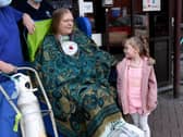 Jason Kelk has been in hospital for a year after contracting Covid. Pictured with his granddaughter Felicity Wager, 5,, during the family visit to the Lincoln Wing, St James Hospital. Picture by Simon Hulme.
