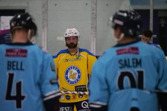 DO YOU REMEMBER THE FIRST TIME? Sam Zajac puts pre-season troubles behind him as he lines up for the Chiefs' first-ever game at Sheffield Steeldogs on September 15, 2019. Picture courtesy of Chris Stratford.