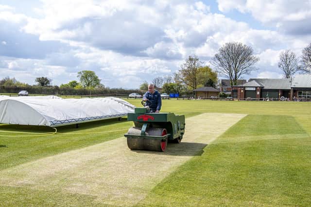 Groundsman Graham Stalgis at Colton Institute Sports and Social Club getting the pitches ready for the re-starting of sport.