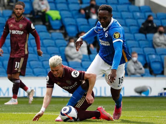 TURNING POINT - Gjanni Alioski's foul on Danny Welbeck gifted Brighton a chance to open the scoring and grab an all-important first goal against Leeds United. Pic: Getty