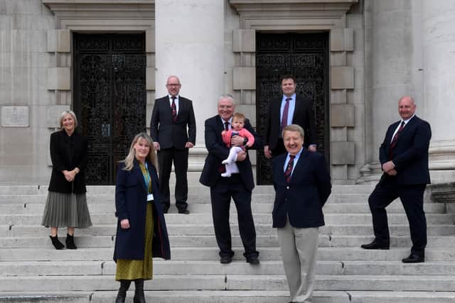 The Yorkshire Masonic Charities meet the Children's Heart Surgery Fund to hand over their incredible donation. Pictured front row are David Pratt and Sharon Miller the CEO of the CHSF, with, from left: Lisa Williams, community fundraising manager, Andrew Cole, Carl Woodier holdiing Bella Rhodes, John Golden and Andrew Simpson. Picture by Simon Hulme