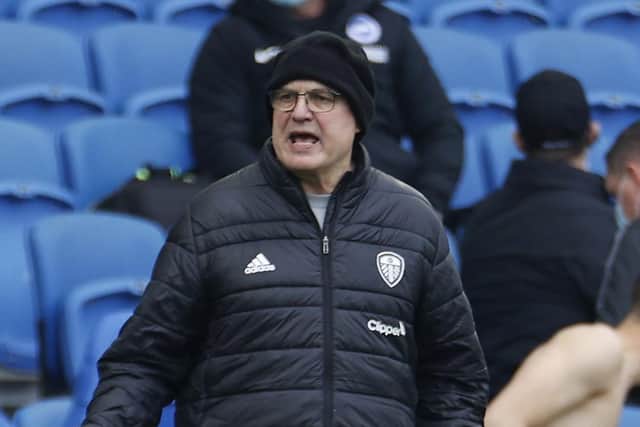 Leeds United head coach Marcelo Bielsa on the sidelines at Brighton. Picture: John Sibley/Getty Images.