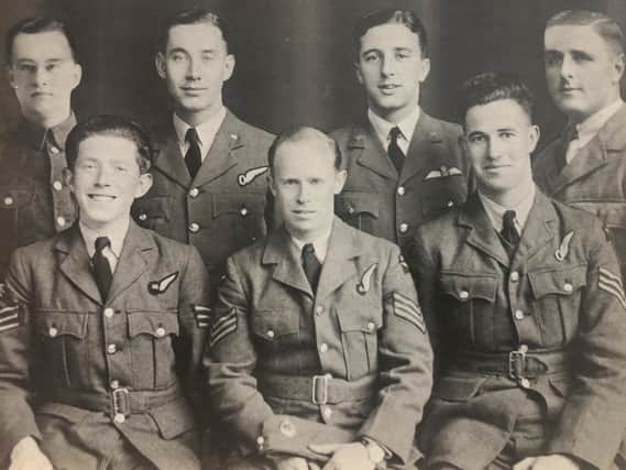 Flight Sergeant Albert Heptonstall is pictured (back row far left) with fellow crew members of Halifax bomber BB244.