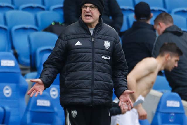 FOUR GAMES LEFT: For Leeds United and head coach Marcelo Bielsa in the current Premier League campaign. Photo by JOHN SIBLEY/POOL/AFP via Getty Images.