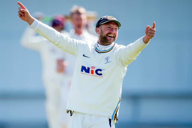 Yorkshire's Adam Lyth celebrates as Yorkshire claim a one-run victory over Northamptonshire. Picture by Allan McKenzie/SWpix.com