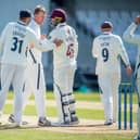 Yorkshire's Steven Patterson celebrates victory by one run over Northamptonshire. Picture by Allan McKenzie/SWpix.com