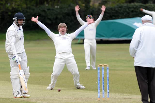 Adel bowler Ben Witz appeals loudly in vain against New Rover. Picture: Steve Riding.