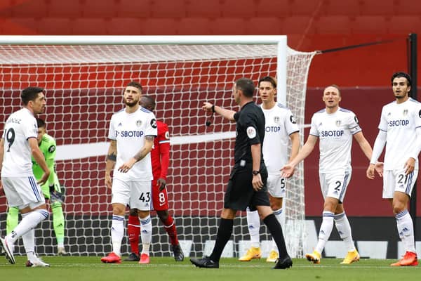 EVENTFUL OPENER - Leeds United had two penalties awarded against them at Liverpool on the first day of the season, with Michael Oliver as referee and Paul Tierney as VAR. The duo take the same roles for the visit to Elland Road of Spurs on Saturday. Pic: Getty