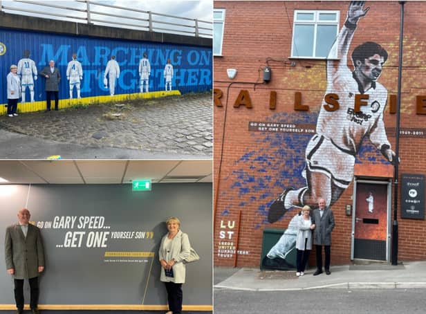 Leeds United Supporters’ Trust welcomed Roger and Carol Speed to visit the mural which was commissioned by Bramley based business Showoff Design and Display.