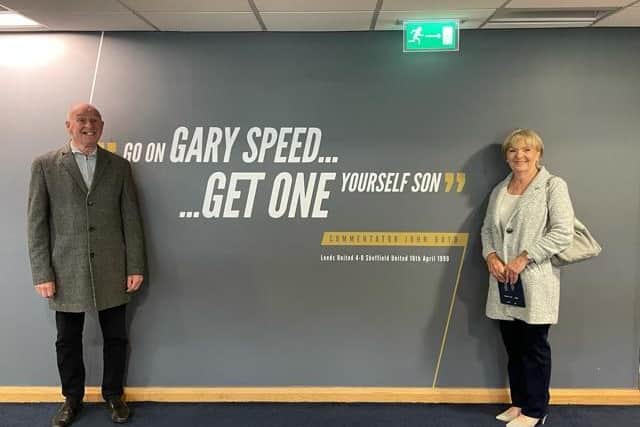 Leeds United Supporters Trust welcomed Roger and Carol Speed to visit the mural which was commissioned by Bramley based business Showoff Design and Display.
