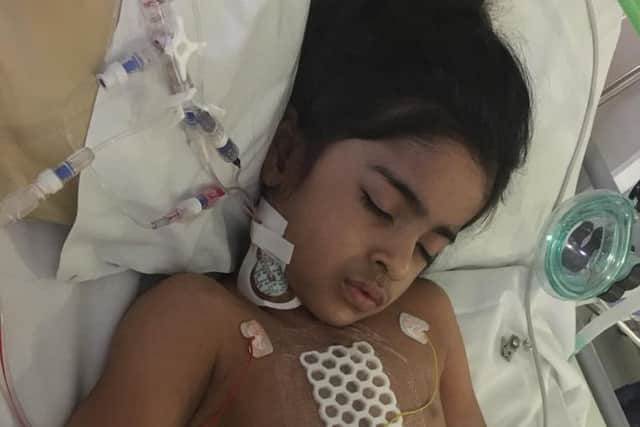 Alayna Ramzan pictured at Leeds Children's Hospital after her heart surgery in February