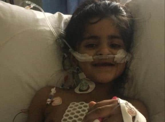 Alayna Ramzan pictured at Leeds Children's Hospital after her heart surgery in February