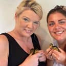 Keeley Parsons (l) with Caroline Appleby (r) and the four ducklings