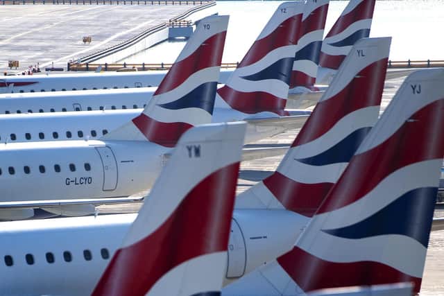 A line of British Airways planes at London City Airport