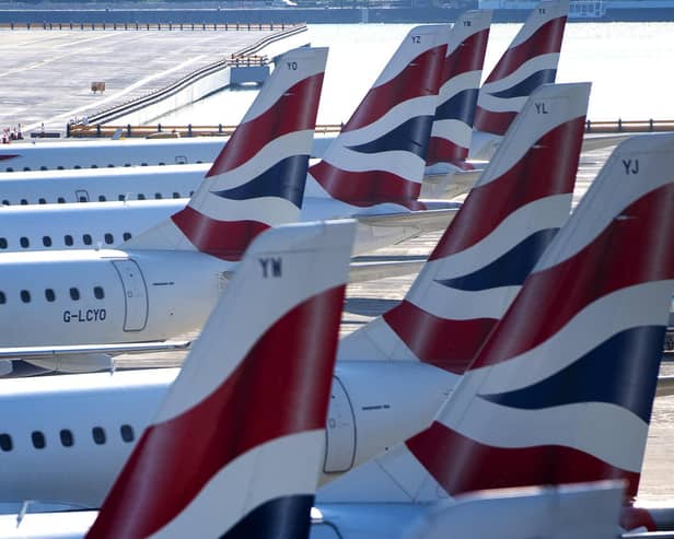 A line of British Airways planes at London City Airport
