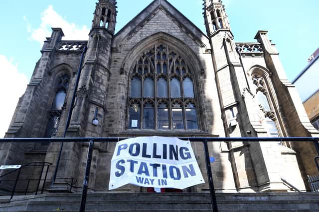 The polling station at Mill Hill Unitarian  Chapel , City Square, Leeds.