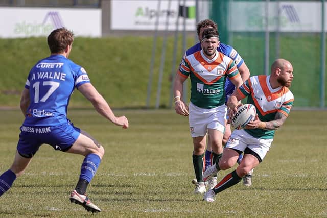 Dom Brambani in pre-season action for Hunslet against Barrow. Picture by Neville Wright.
