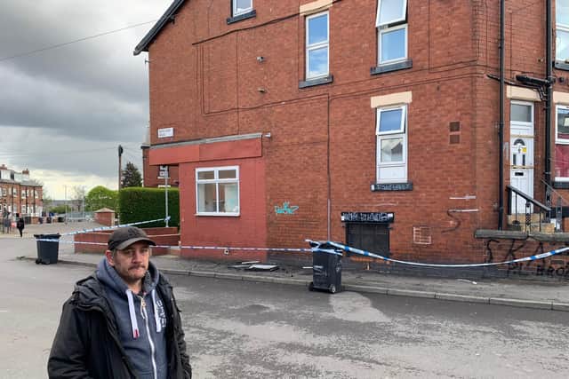 Lee Westerman outside the property in Beeston.