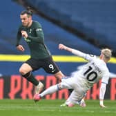 NUISANCE: Tottenham's Gareth Bale gets away from Leeds United man marker Gjanni Alioski, but not for long. Photo by MICHAEL REGAN/POOL/AFP via Getty Images.