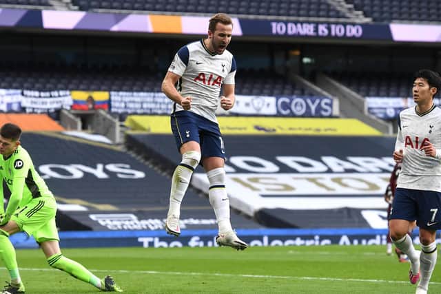 CONSISTENT: Tottenham Hotspur striker and England captain Harry Kane, pictured celebrating the opening goal of the game against Leeds United from the penalty spot in January's clash in London. Photo by Andy Rain - Pool/Getty Images.
