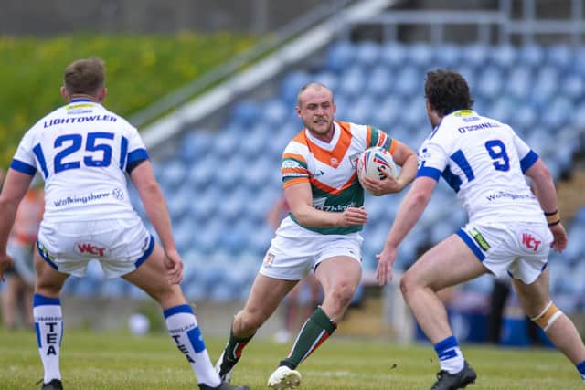 Brad Hey made his competitive debut for Hunslet against Workington. Picture by Tony Johnson.