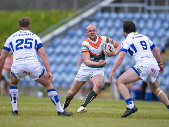 Brad Hey made his competitive debut for Hunslet against Workington. Picture by Tony Johnson.