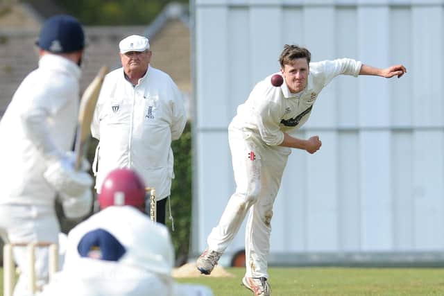 RUNNING IN: 
Beckwithshaw bowler Peter Hotchkiss in against Otley. Picture: Steve Riding.