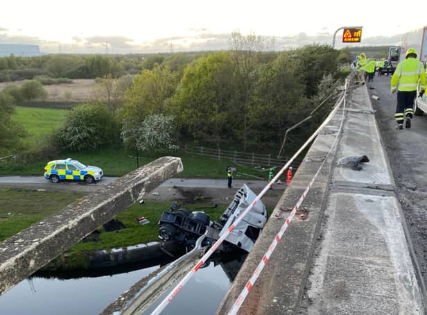 Damien Cameron, a firefighter in West Yorkshire, described the incident as a "very lucky escape" - with no serious injuries reported according to his update.