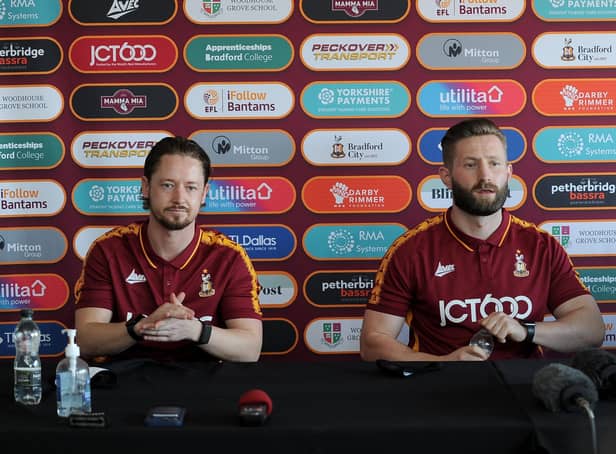 Gone: Bradford City have sacked joint managers Conor Sellars (left) and Mark Trueman. Picture by Simon Hulme